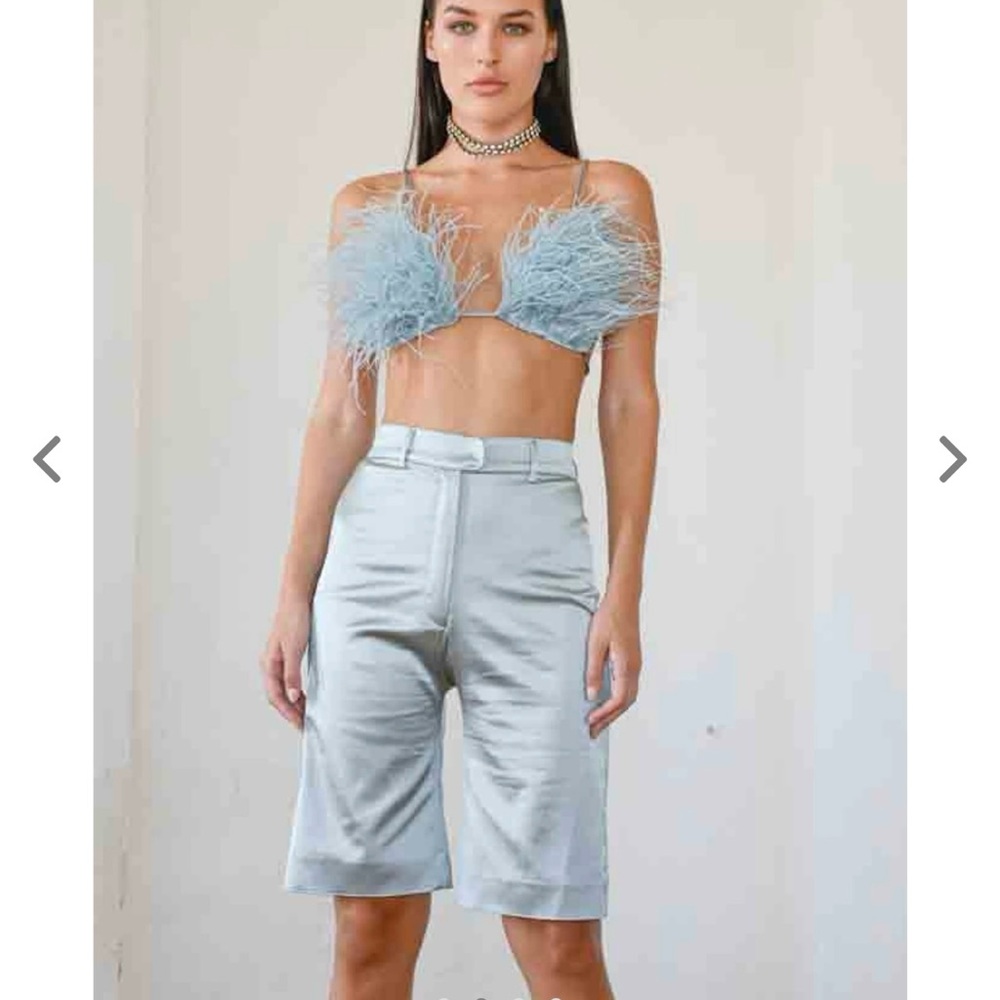 Small ostrich, feather blue crop top Seezona brand Romani